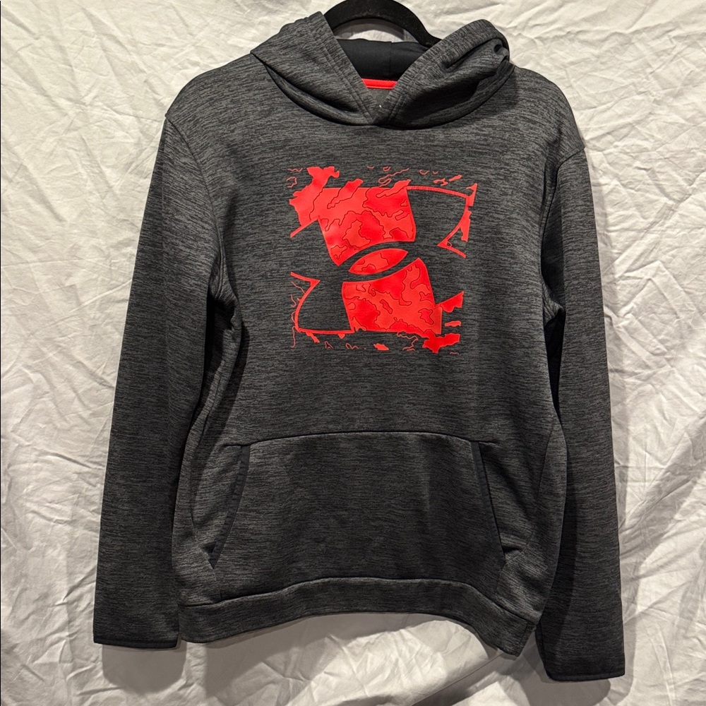 Under Armour Kids Dark Gray Hoodie with Red Logo